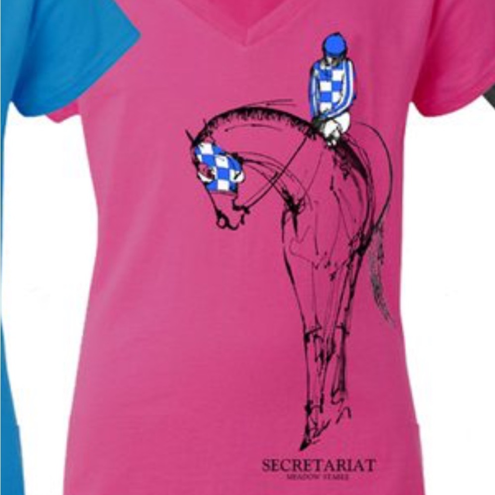 Pink Secretariat Shirt with Horse Rider Print, never worn